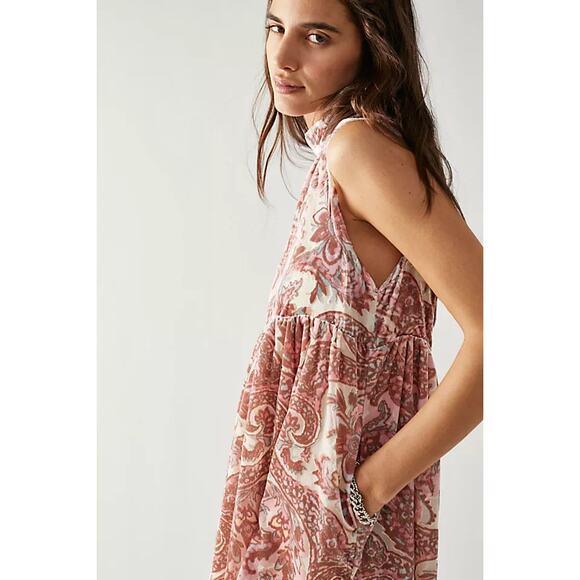 New Free People All The Time Velvet Mini Dress $168 X-SMALL Pink Petal - Picture 2 of 8